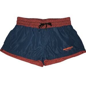 Seobean Navy Blue Orange Athletic Shorts Medium Drawstring Gym Running Swim